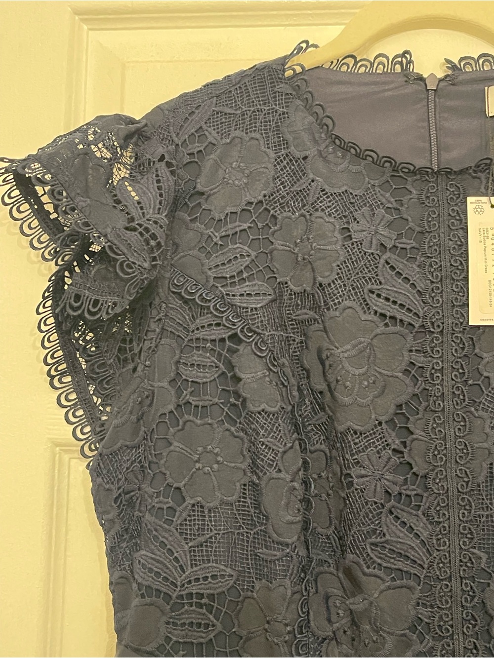 Coast Navy Lace & Pleated Midi Dress with Waist Ribbon - Picture 4 of 5